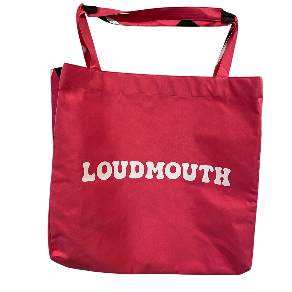Loudmouth Golf Tote Bag Pink Argyle Canvas Logo Large Reusable Two Sided‎